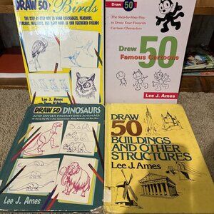 Lot 4 Lee J Ames Draw 50 books Dinosaurs Buildings birds Famous Cartoons